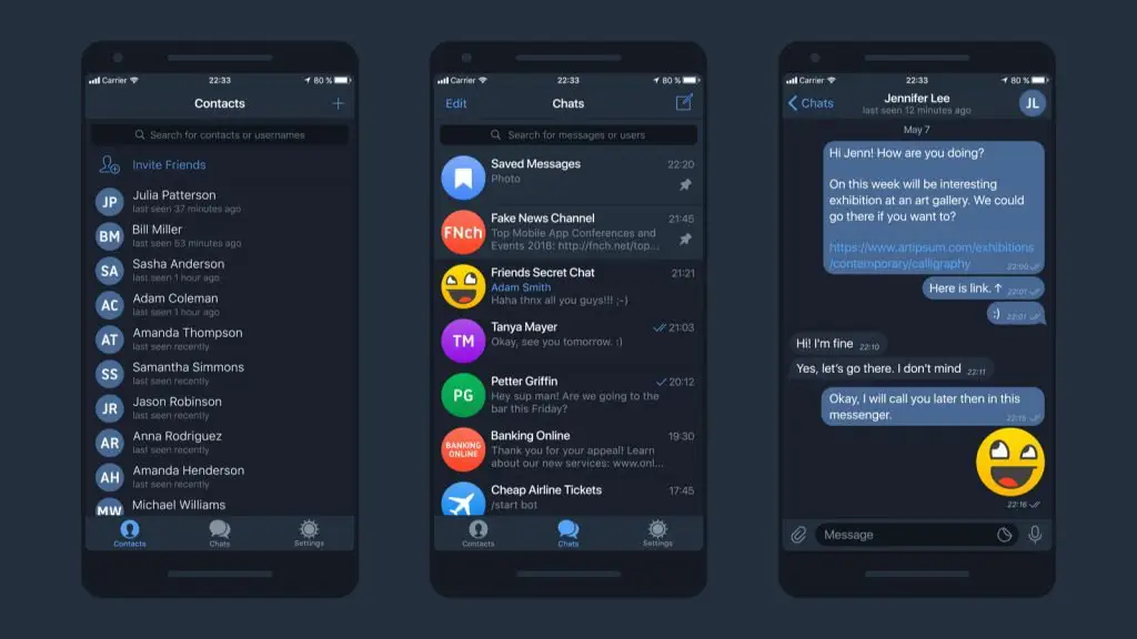 Interface Telegram l'une des alternatives à Whatsapp