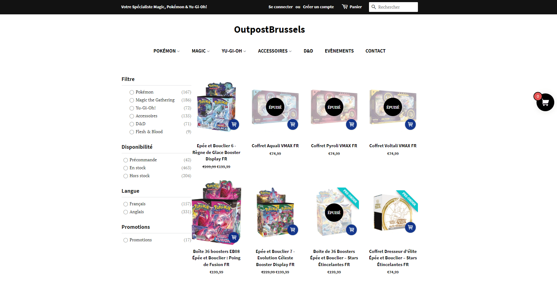 Acheter des cartes pokémon officielles chez OutpostBrussels